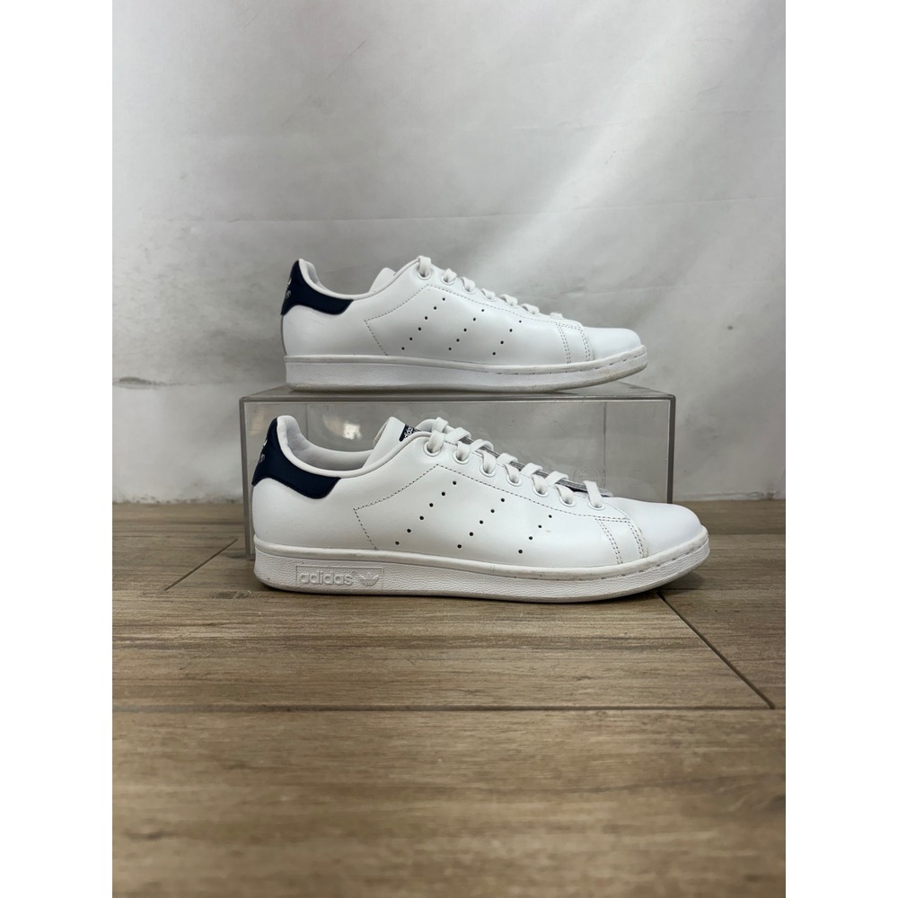 Adidas Stan Smith Womens White Navy Blue‎ Leather Sneakers S81020 Size 8
